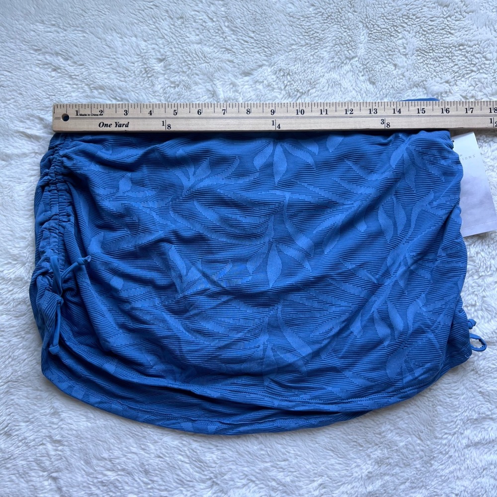 New Directions Blue Tropical Leaf Ruched Swim Skirt Skort Bottom Size Large NEW - Picture 5 of 13